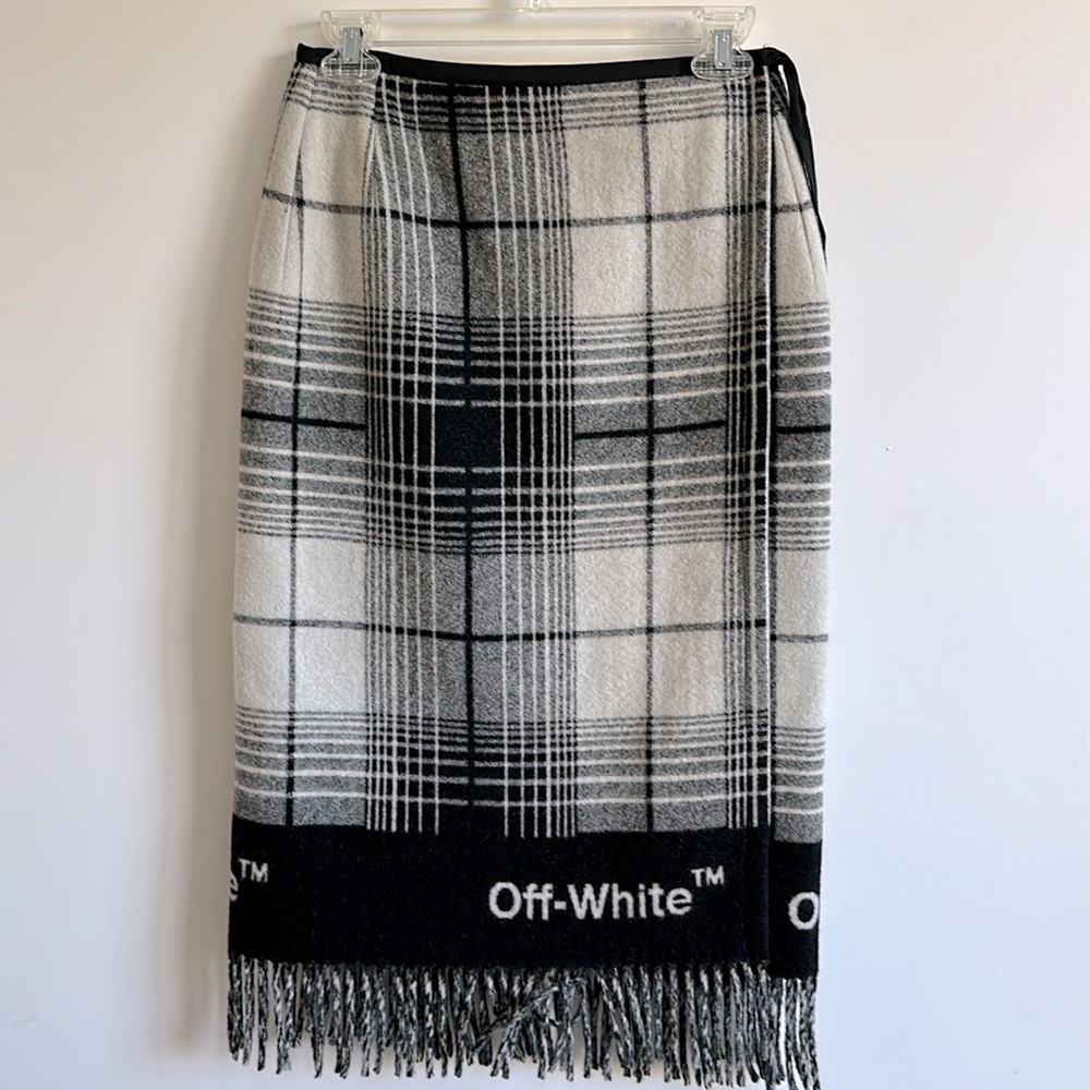 Off-White Black Virgin Wool Wrap Around Pencil Skirt Logo Virgil Abloh Size 44